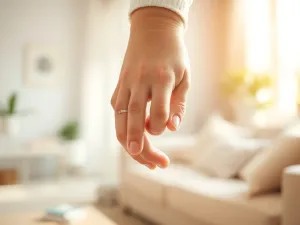 Dłoń rodzica delikatnie obejmuje małą rączkę dziecka w ciepłym świetle, symbolizując bezwarunkową miłość i bliskość.